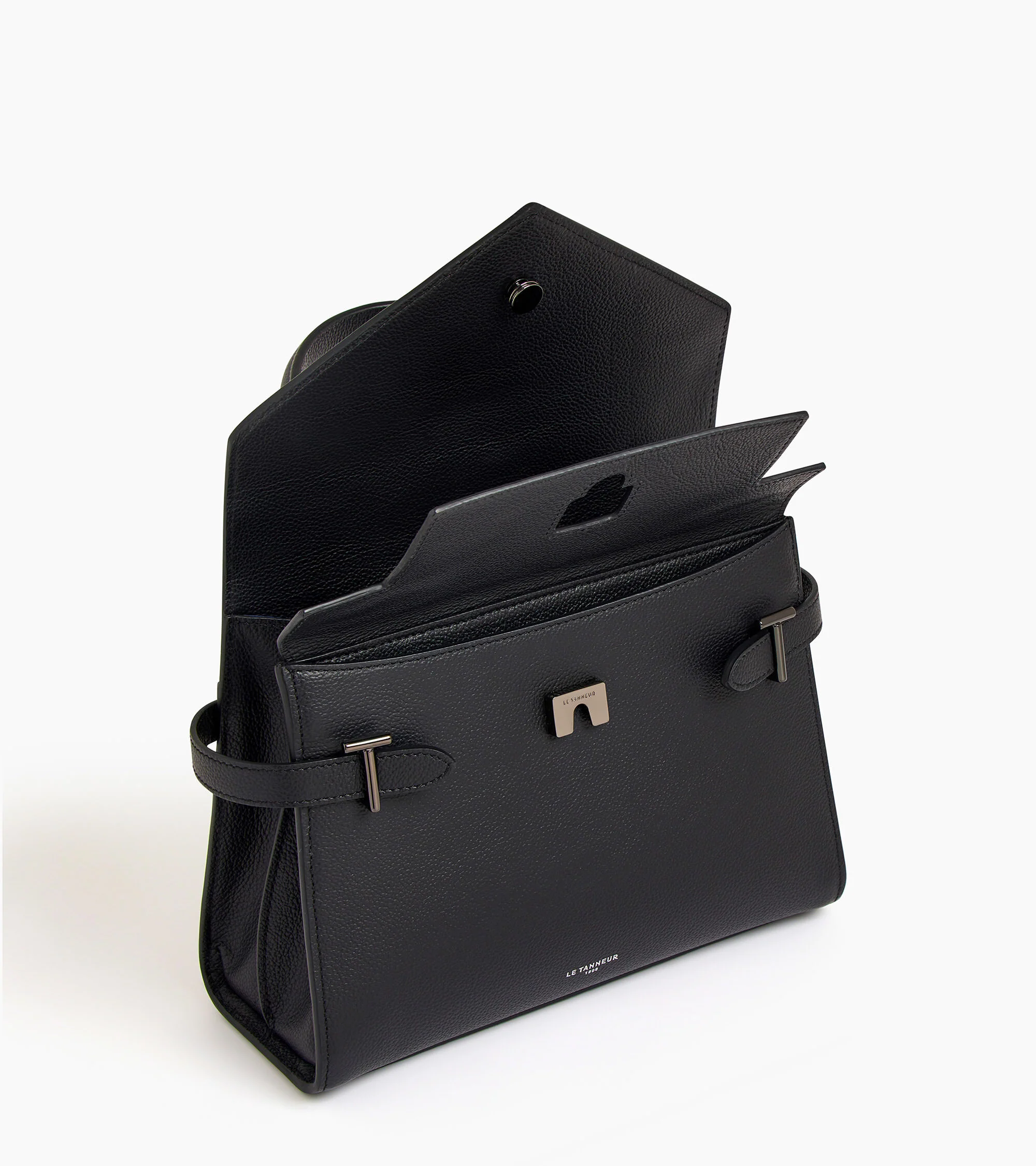 Emilie medium handbag with double flap in grained leather - Image 5