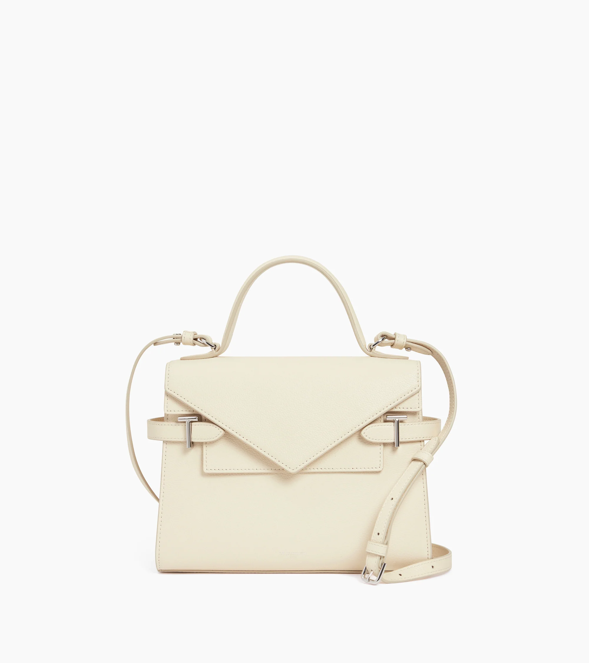 Emilie medium handbag with double flap in grained leather