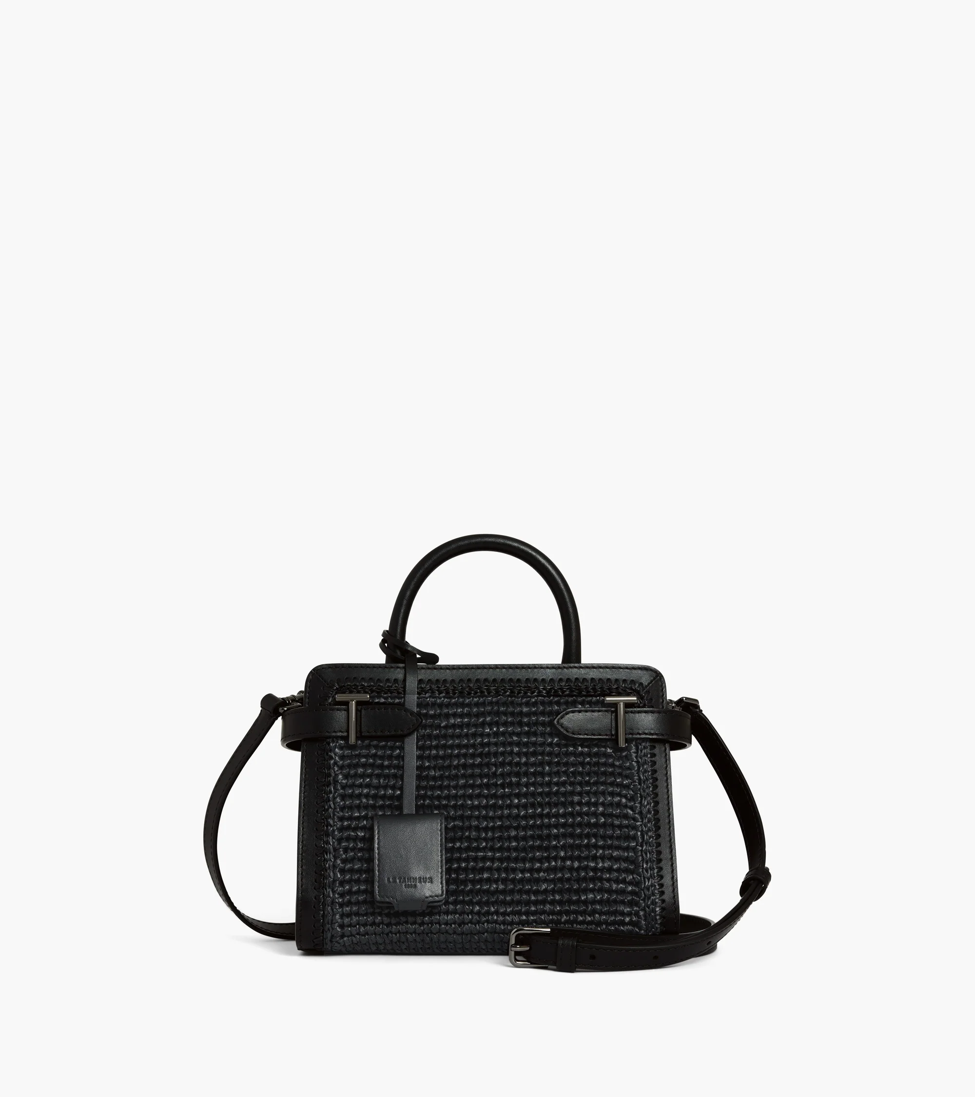 Small Emilie handbag in raffia effect and smooth leather