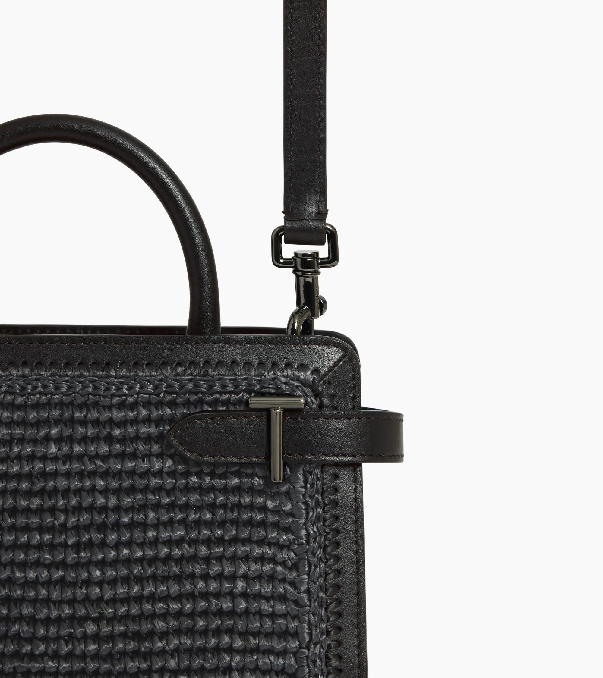 Small Emilie handbag in raffia effect and smooth leather - Image 2